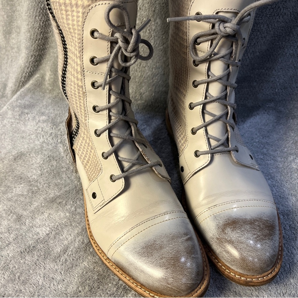 Woolrich Roadhouse Tall Boots Cream Gray Conductor Combat Boots Size 9.5 RARE - Picture 3 of 8